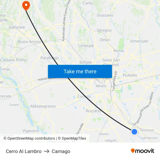 Cerro Al Lambro to Carnago map