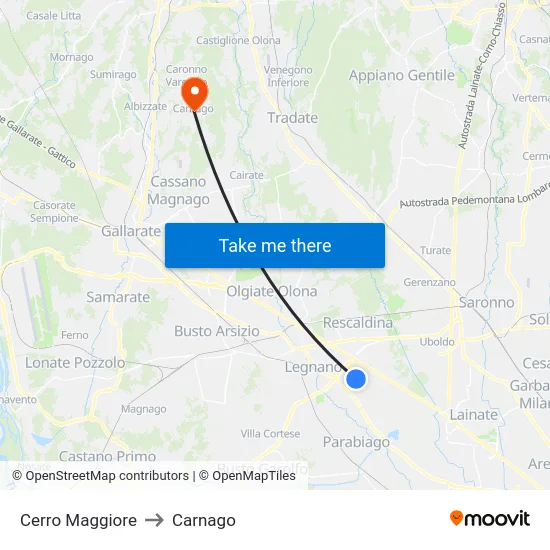 Cerro Maggiore to Carnago map