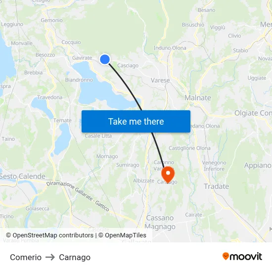 Comerio to Carnago map