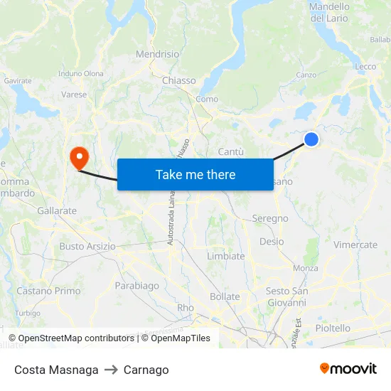 Costa Masnaga to Carnago map
