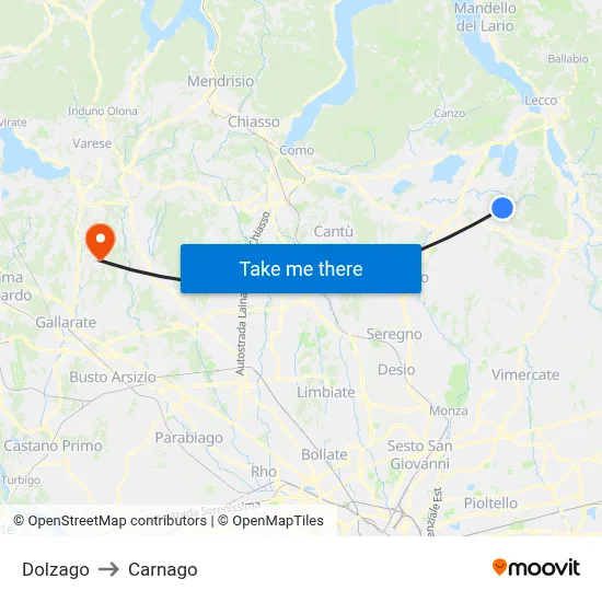 Dolzago to Carnago map