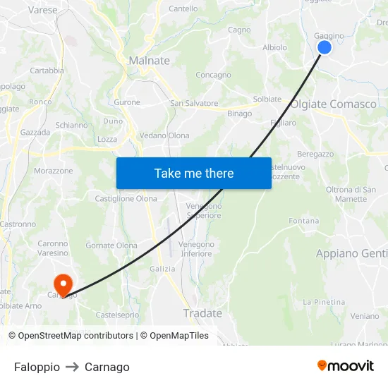 Faloppio to Carnago map