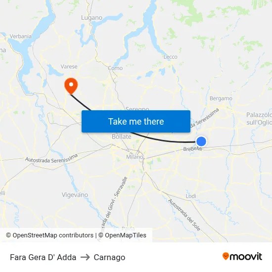 Fara Gera D' Adda to Carnago map