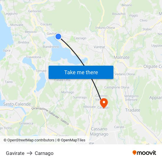 Gavirate to Carnago map