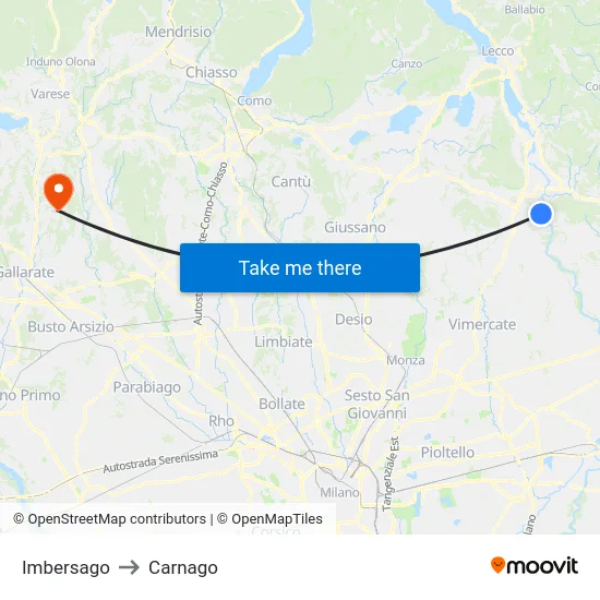 Imbersago to Carnago map