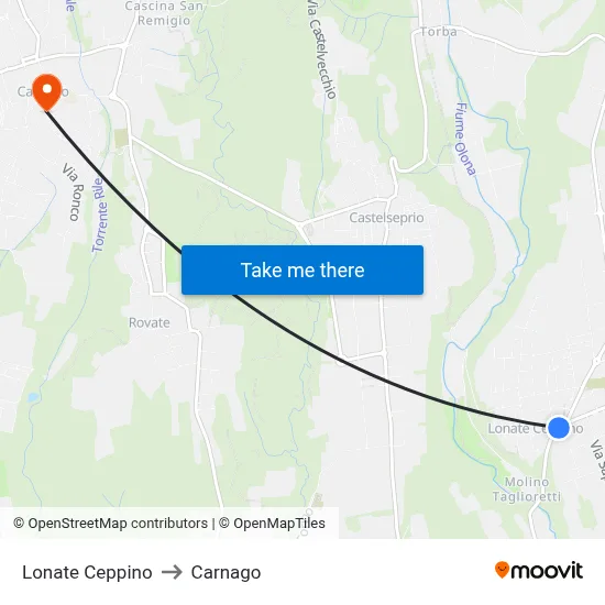 Lonate Ceppino to Carnago map