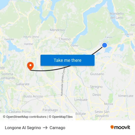 Longone Al Segrino to Carnago map