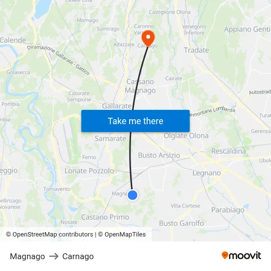 Magnago to Carnago map