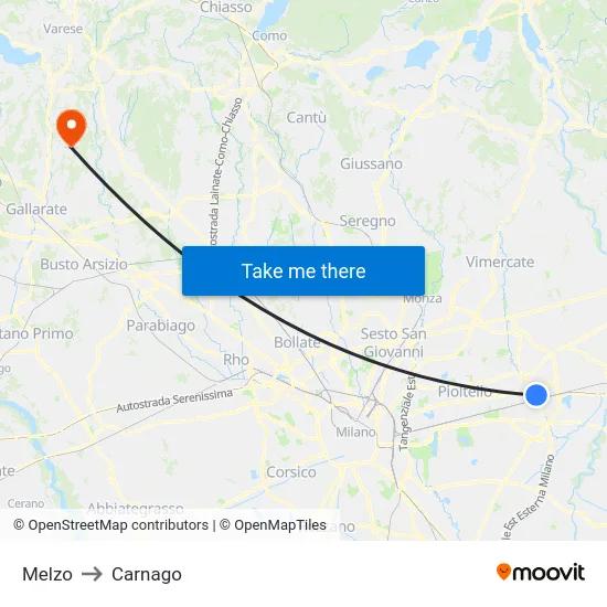 Melzo to Carnago map