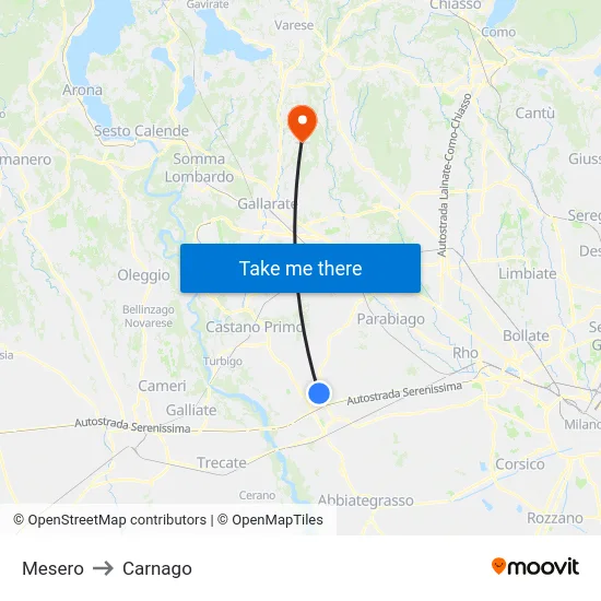 Mesero to Carnago map
