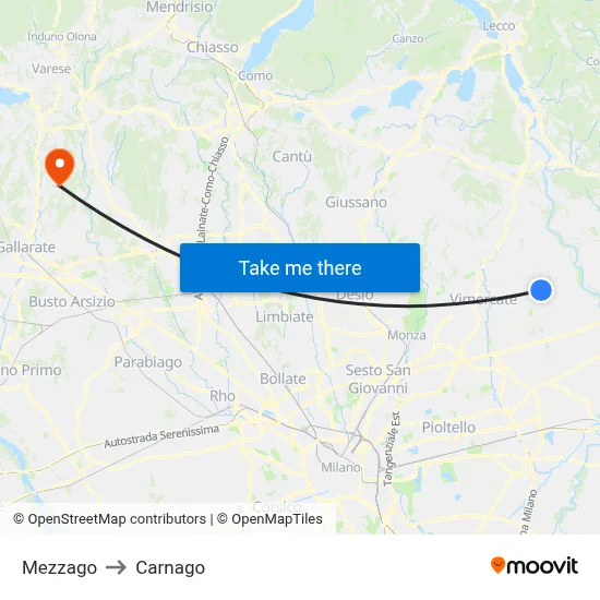 Mezzago to Carnago map
