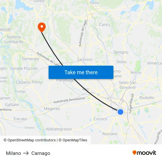 Milan to Carnago map