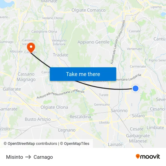 Misinto to Carnago map