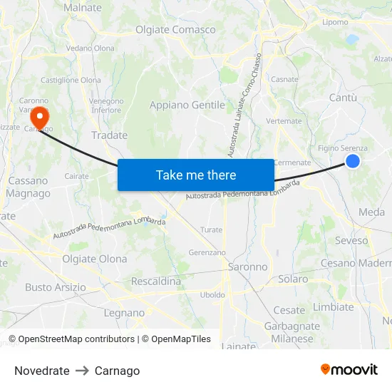 Novedrate to Carnago map