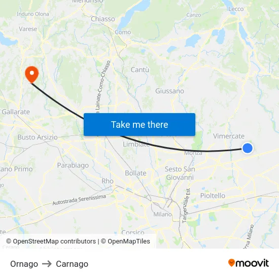 Ornago to Carnago map