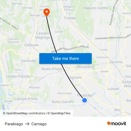 Parabiago to Carnago map