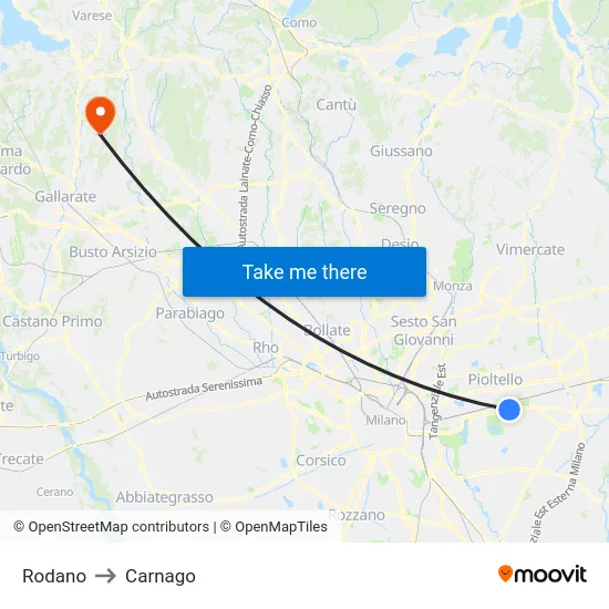 Rodano to Carnago map