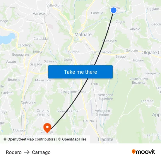 Rodero to Carnago map