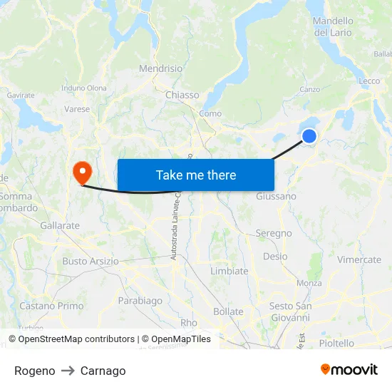 Rogeno to Carnago map