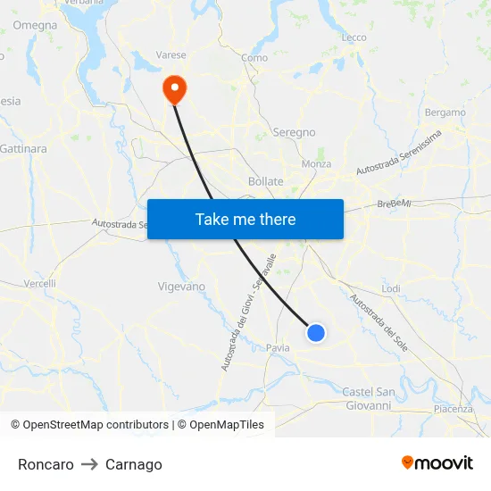 Roncaro to Carnago map