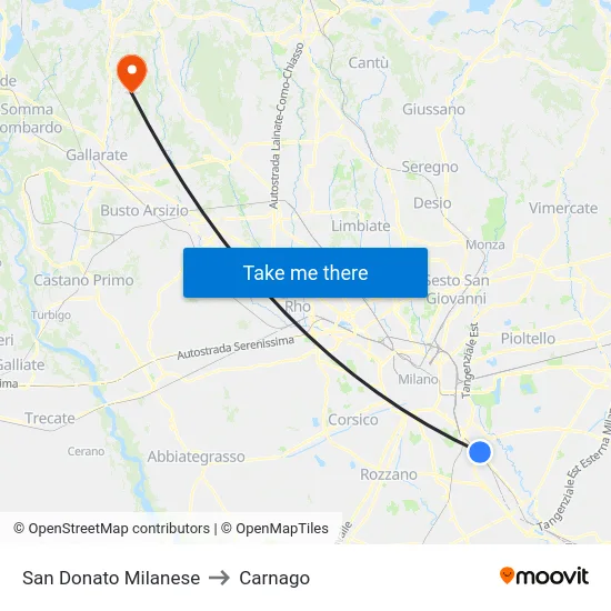 San Donato Milanese to Carnago map
