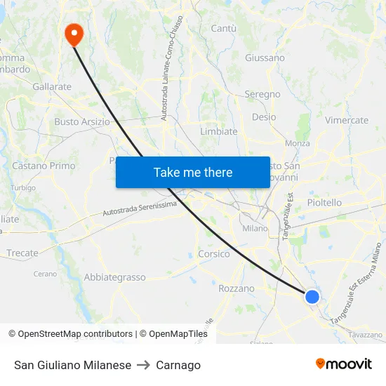 San Giuliano Milanese to Carnago map