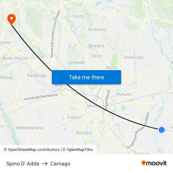 Spino D' Adda to Carnago map