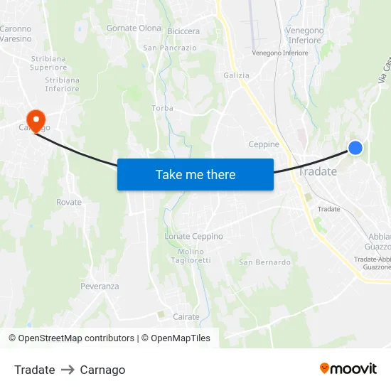 Tradate to Carnago map