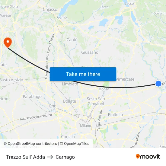 Trezzo Sull' Adda to Carnago map