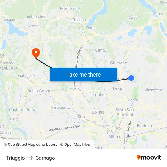 Triuggio to Carnago map