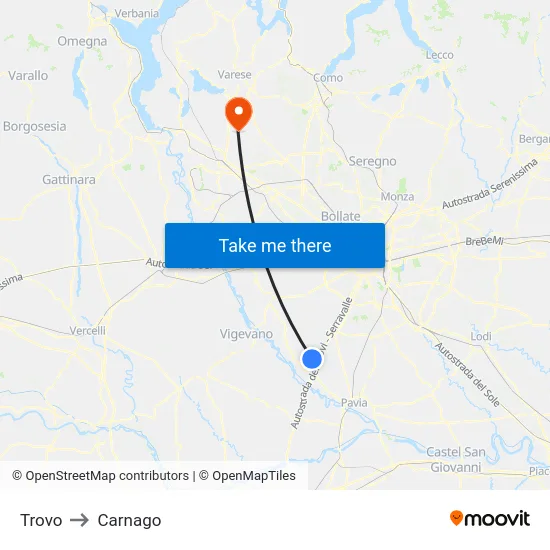 Trovo to Carnago map