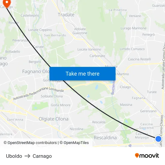 Uboldo to Carnago map