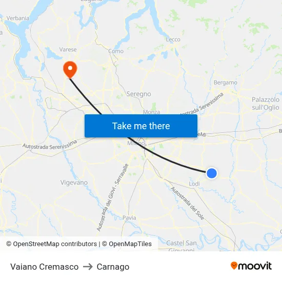 Vaiano Cremasco to Carnago map