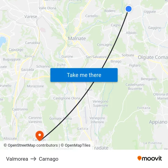 Valmorea to Carnago map