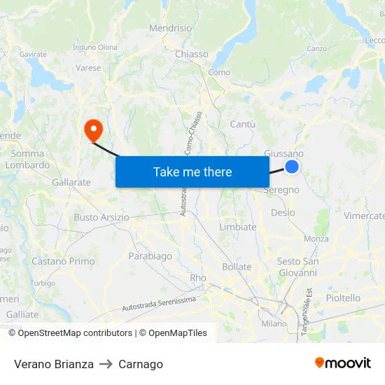 Verano Brianza to Carnago map