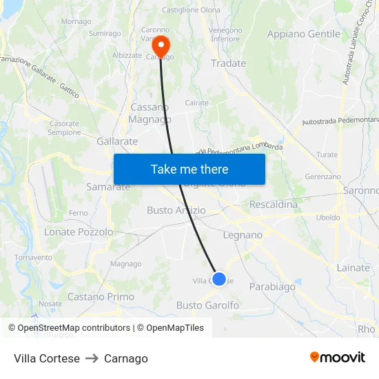 Villa Cortese to Carnago map