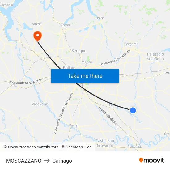 Moscazzano to Carnago map