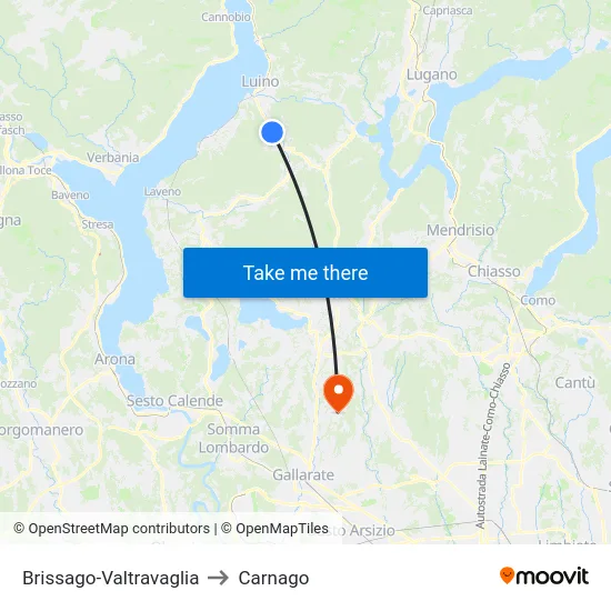 Brissago-Valtravaglia to Carnago map