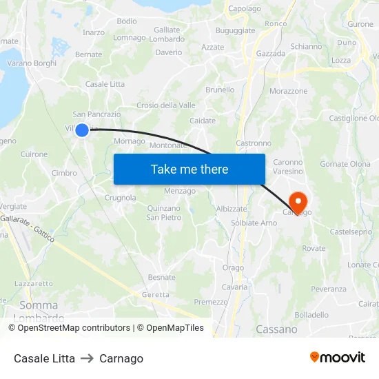 Casale Litta to Carnago map