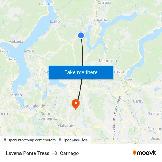 Lavena Ponte Tresa to Carnago map