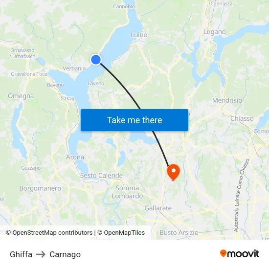 Ghiffa to Carnago map