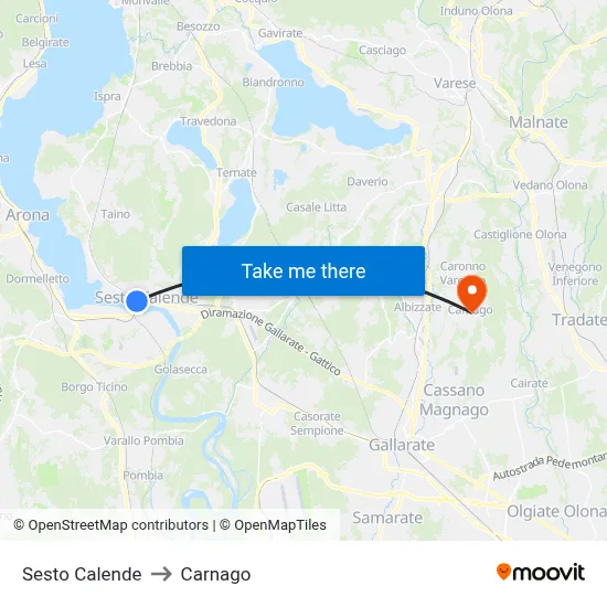 Sesto Calende to Carnago map