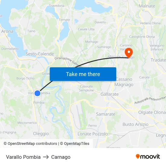 Varallo Pombia to Carnago map