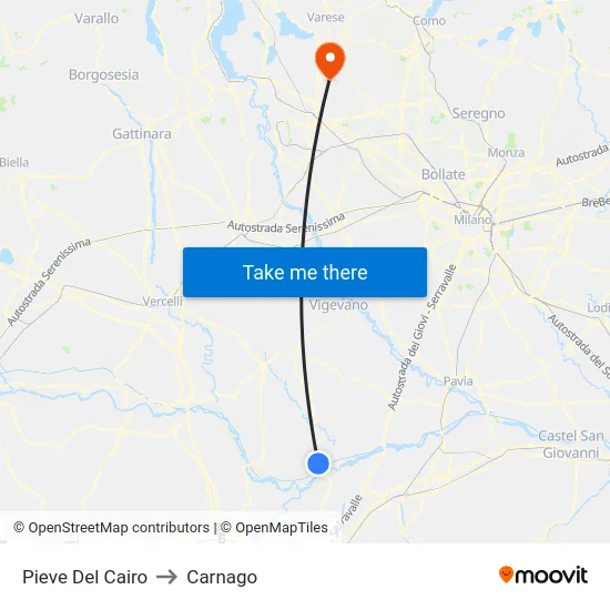 Pieve Del Cairo to Carnago map
