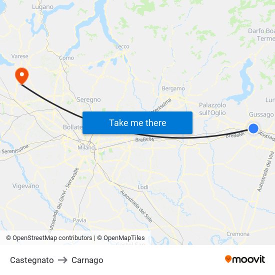 Castegnato to Carnago map