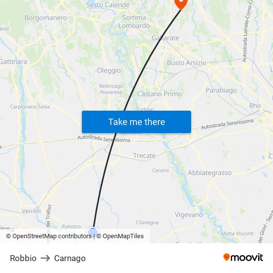 Robbio to Carnago map