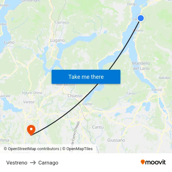 Vestreno to Carnago map