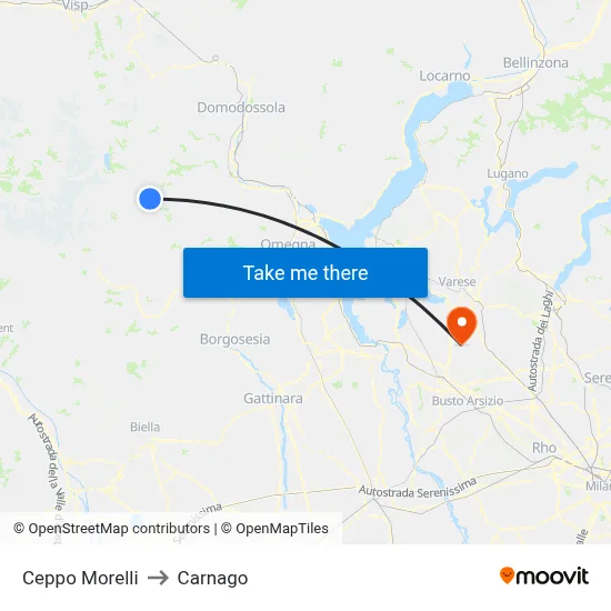 Ceppo Morelli to Carnago map