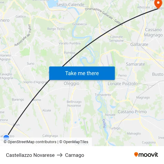 Castellazzo Novarese to Carnago map