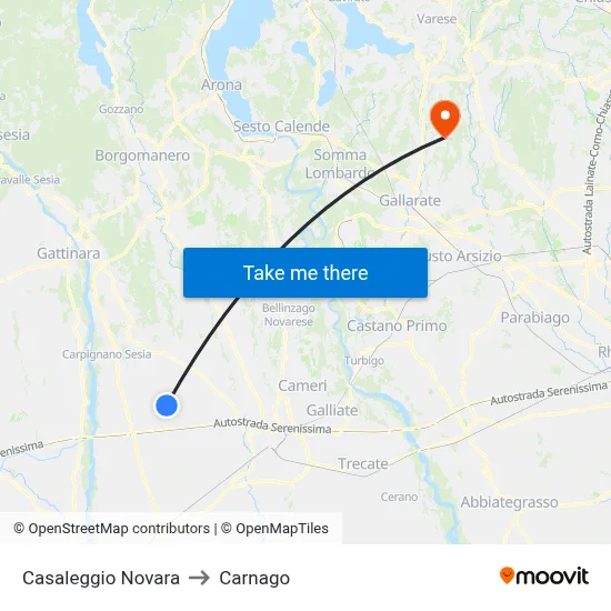 Casaleggio Novara to Carnago map